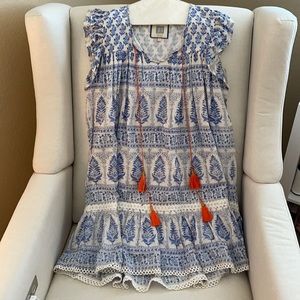 Blue and White Block Print Dress by Bell